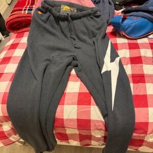 Aviator nation charcoal sweats with White Lightening bold Size Large